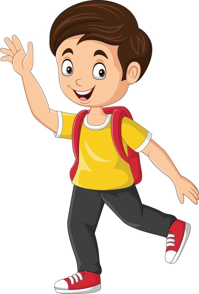 cartoon gelukkige schooljongen zwaaiende hand vector