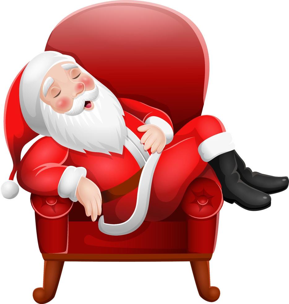 cartoon kerstman slapen op fauteuil vector