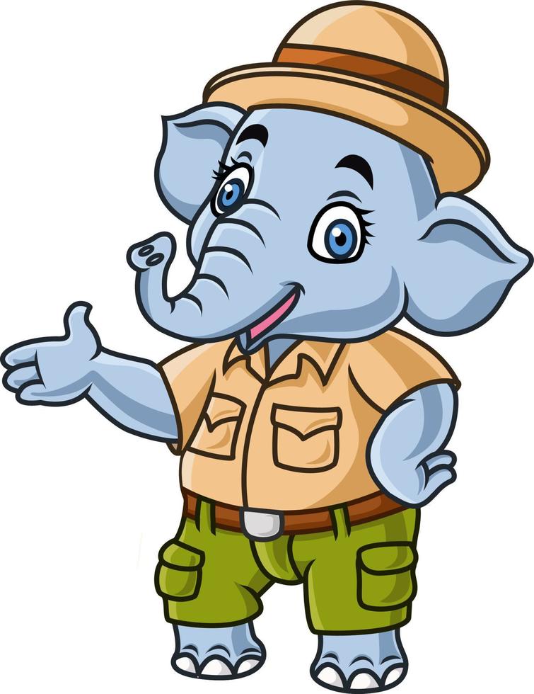 cartoon schattige olifant in safarikostuum vector