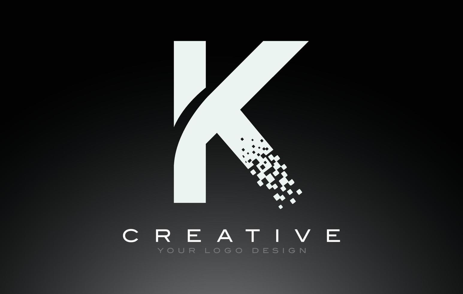 k eerste letter logo-ontwerp met digitale pixels in zwarte en witte kleuren. vector