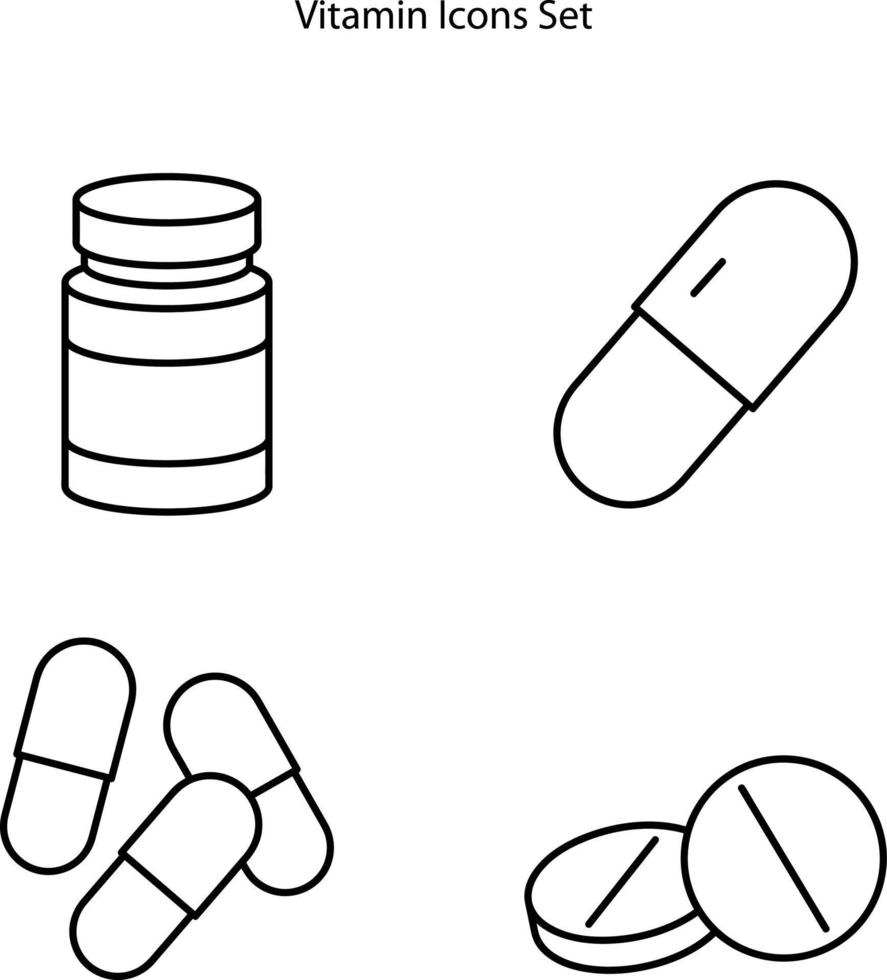 vitamine pictogrammen instellen geïsoleerd op een witte achtergrond. pictogram dunne lijn overzicht lineair symbool voor logo, web, app, ui. pictogram eenvoudig teken. vector