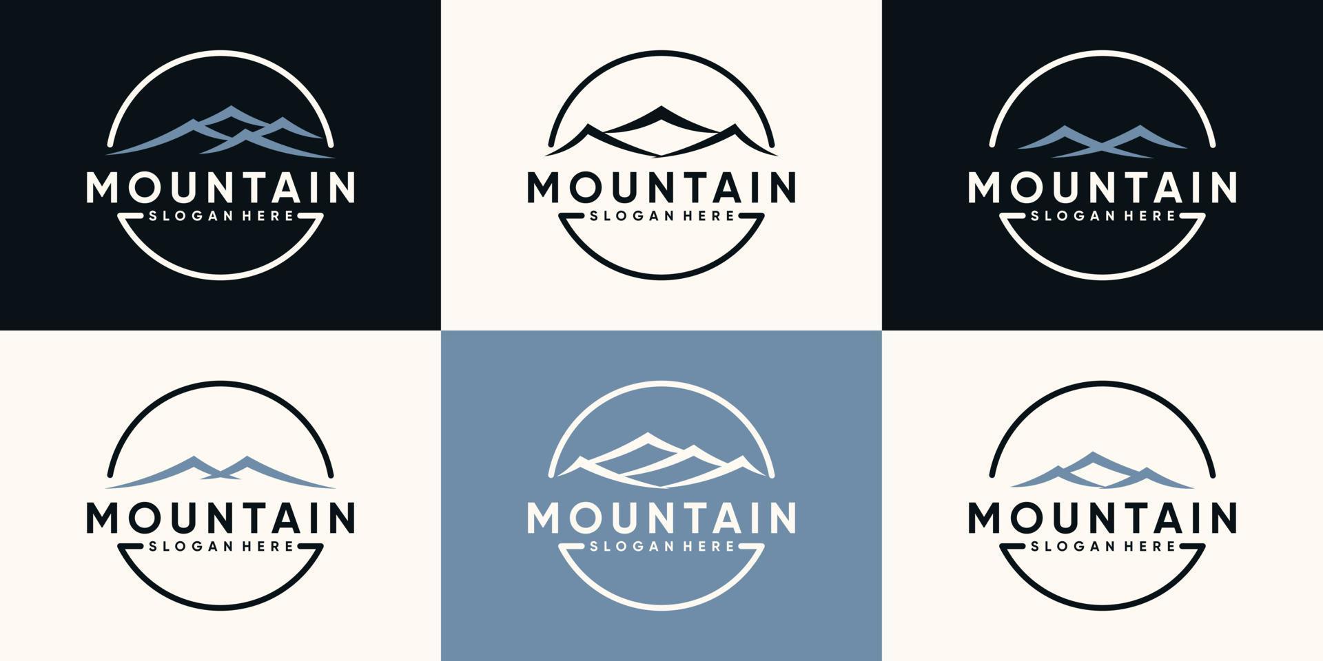 set bundel van berg logo-ontwerp met lijn kunststijl en cirkel concept premium vector