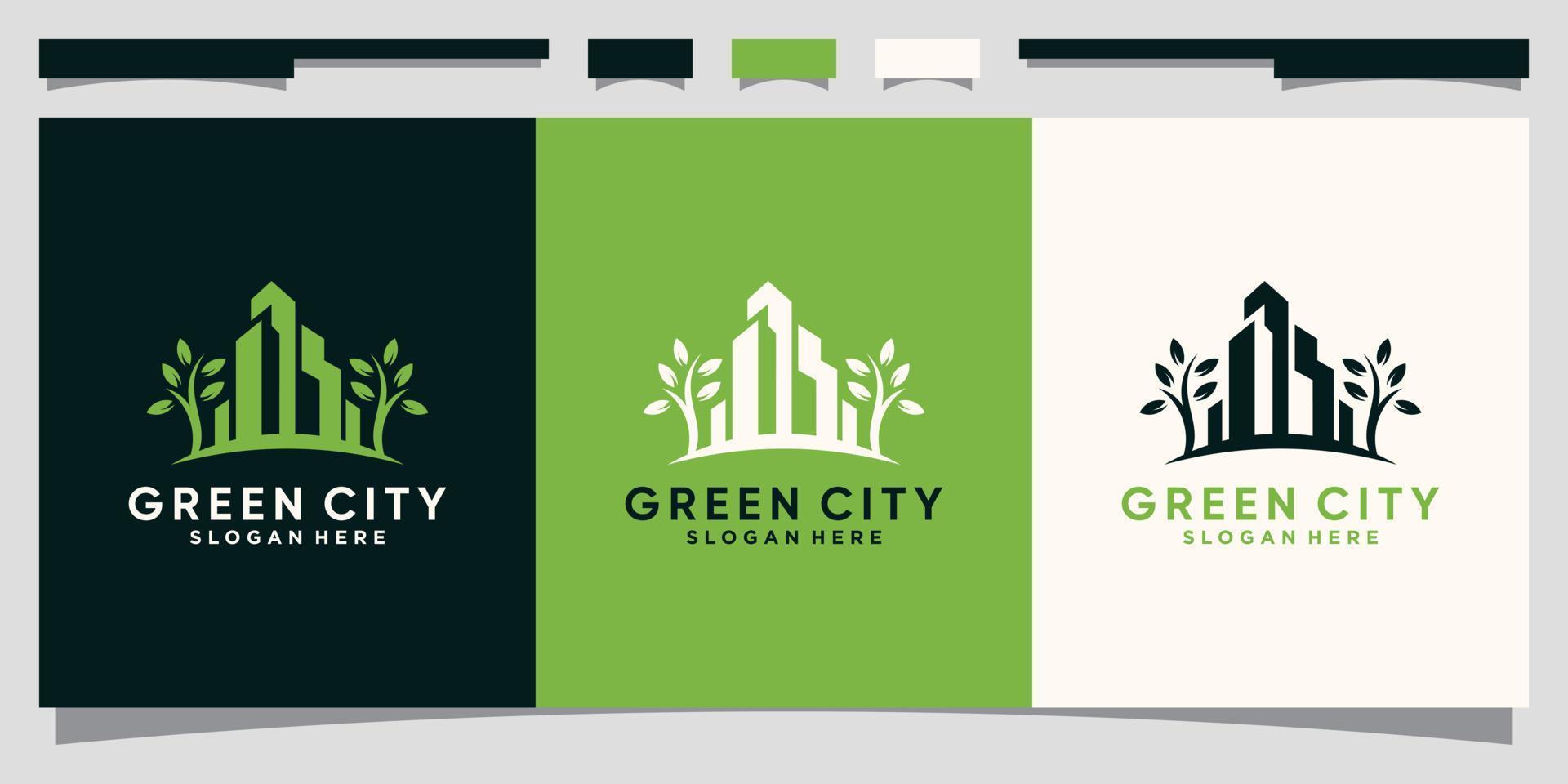 groene stadslogo-ontwerpinspiratie voor stadsconstructie met modern concept premium vector
