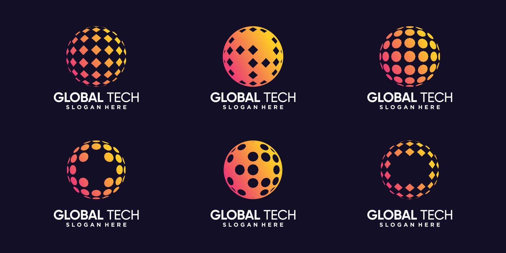 set bundel van wereldwijde tech logo ontwerpsjabloon met creatief concept premium vector