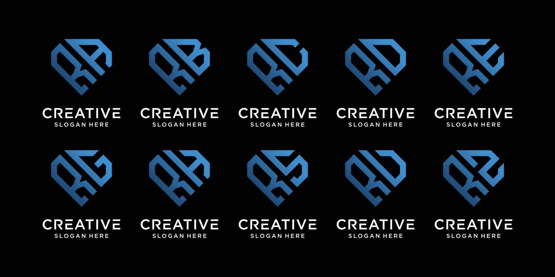set van creatieve bundel monogram logo ontwerp sjabloon beginletter r gecombineerd met andere. pictogrammen voor zakelijk en persoonlijk. premium vector
