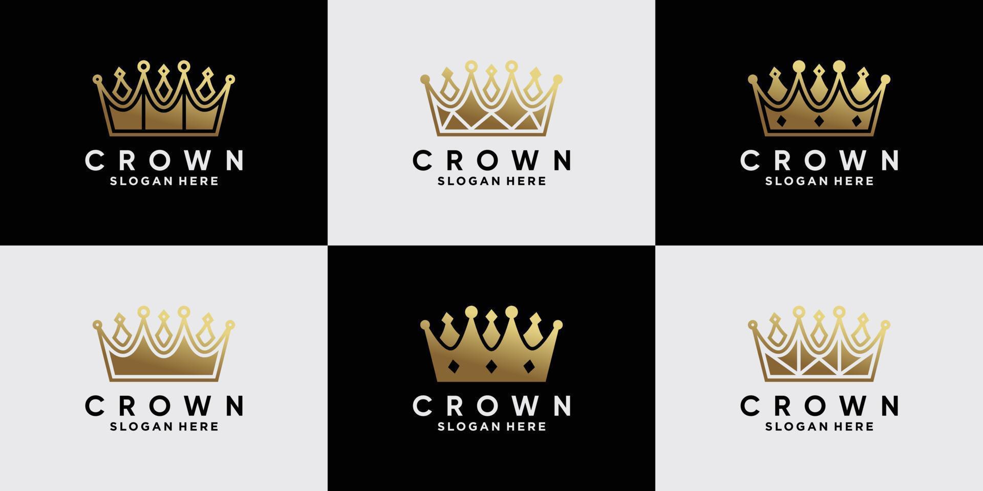 set bundel kroon logo ontwerpsjabloon met uniek concept en gouden stijl kleur premium vector