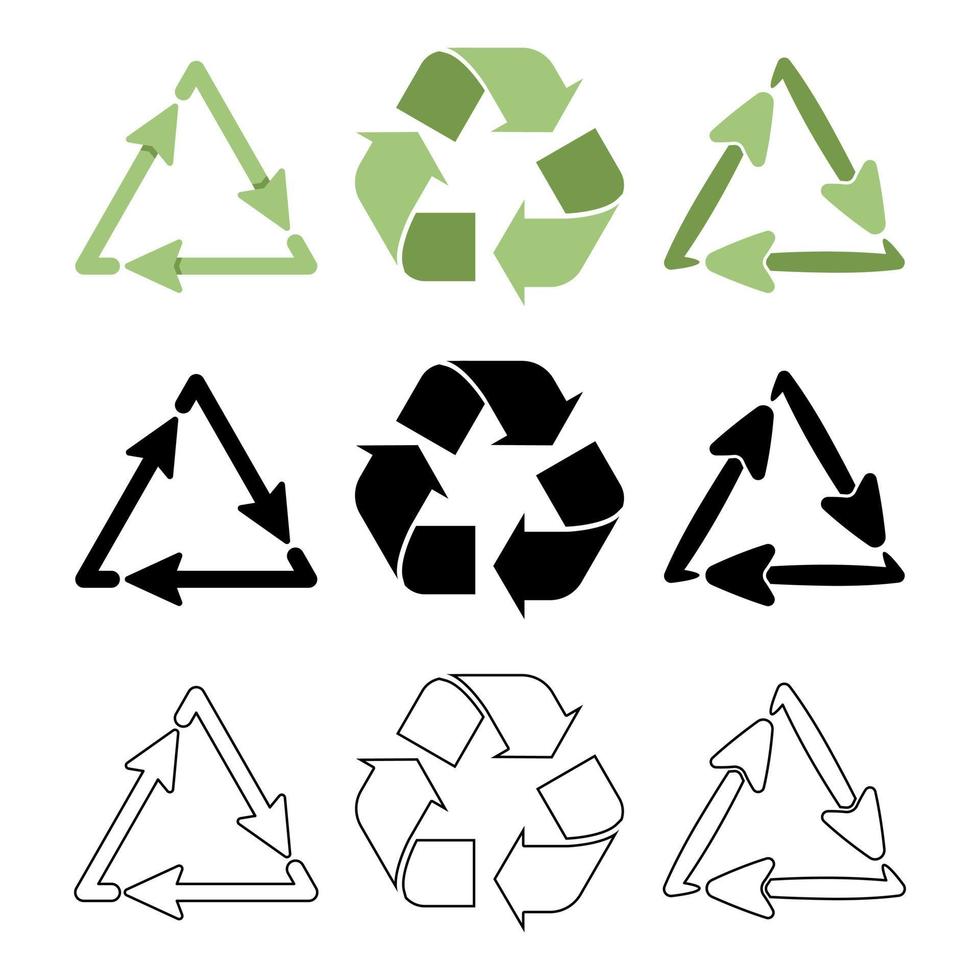 recycle groene en zwarte eco pijlen icon set. recycling symbool. vector