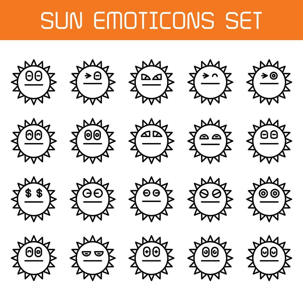 grappige zon emoticons set vector