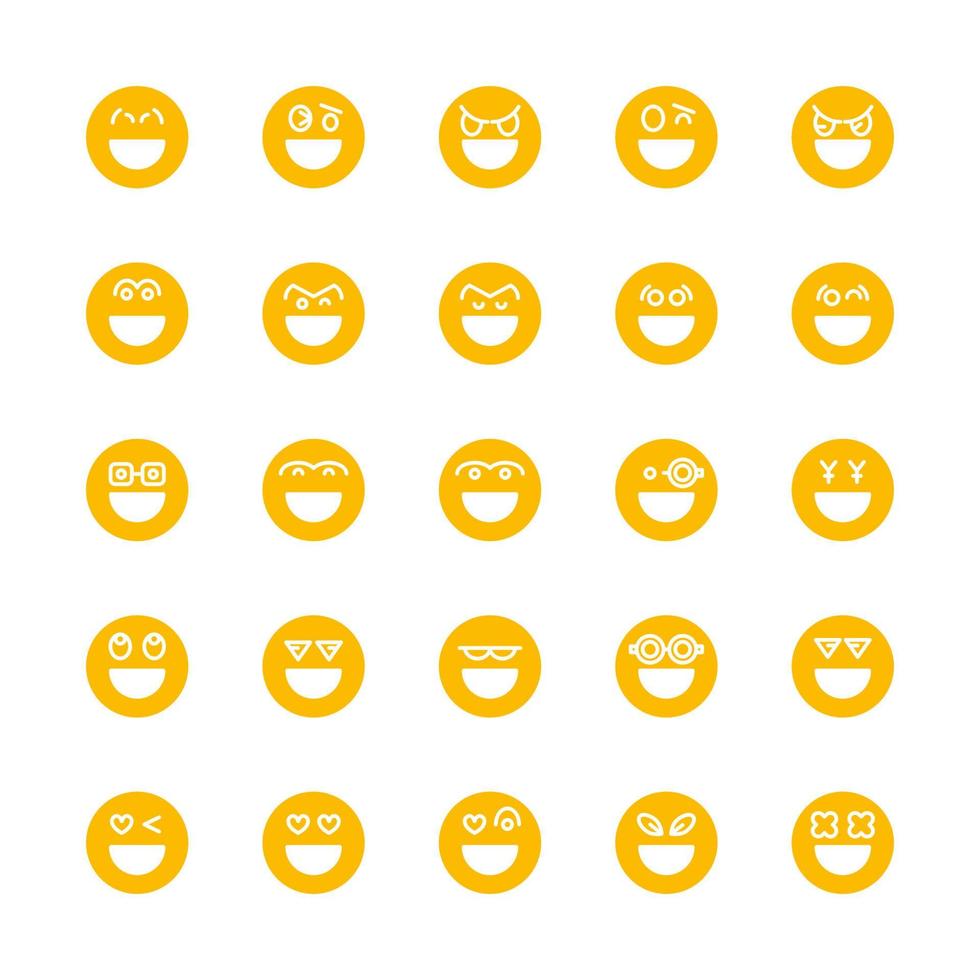 gele blij en glimlach emoticons set vector