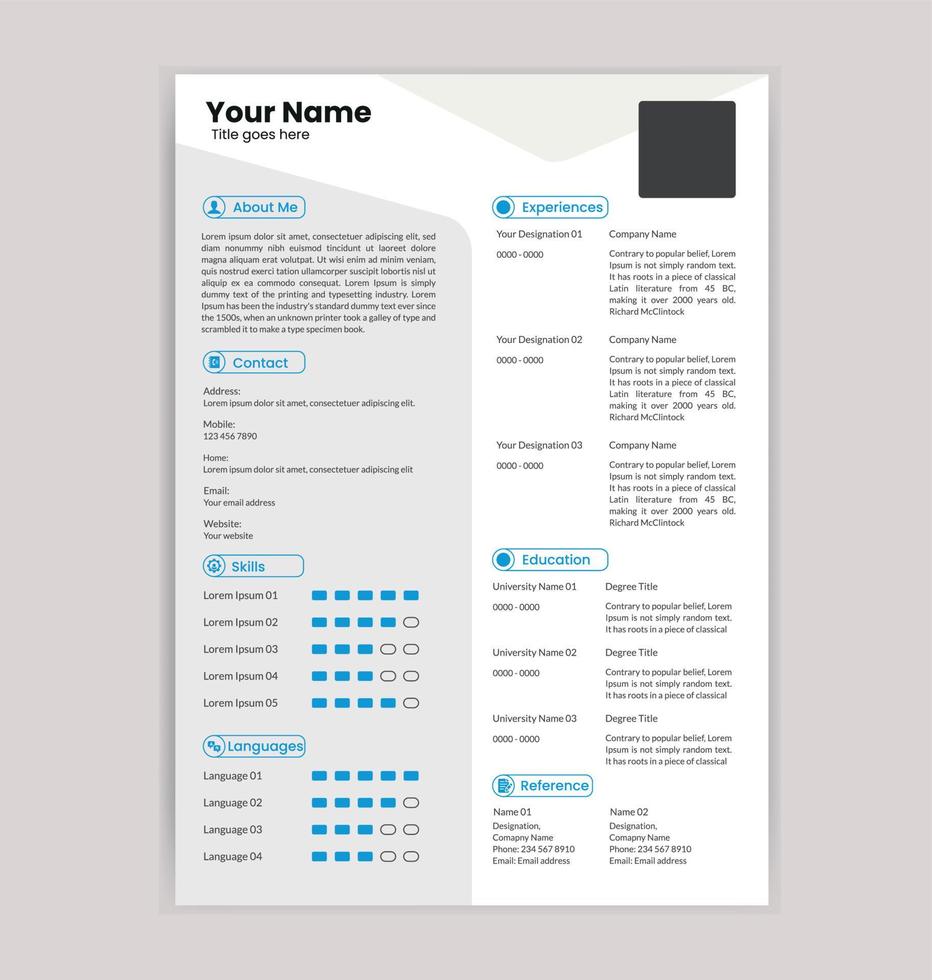 minimalistisch plat cv- of cv-sjabloonontwerp vector