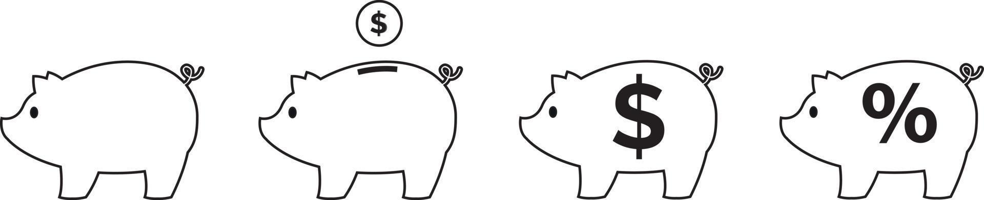 spaarvarken pictogramserie. spaarvarken geld besparen. bank- of zakelijke dienstverleningsconcept vector