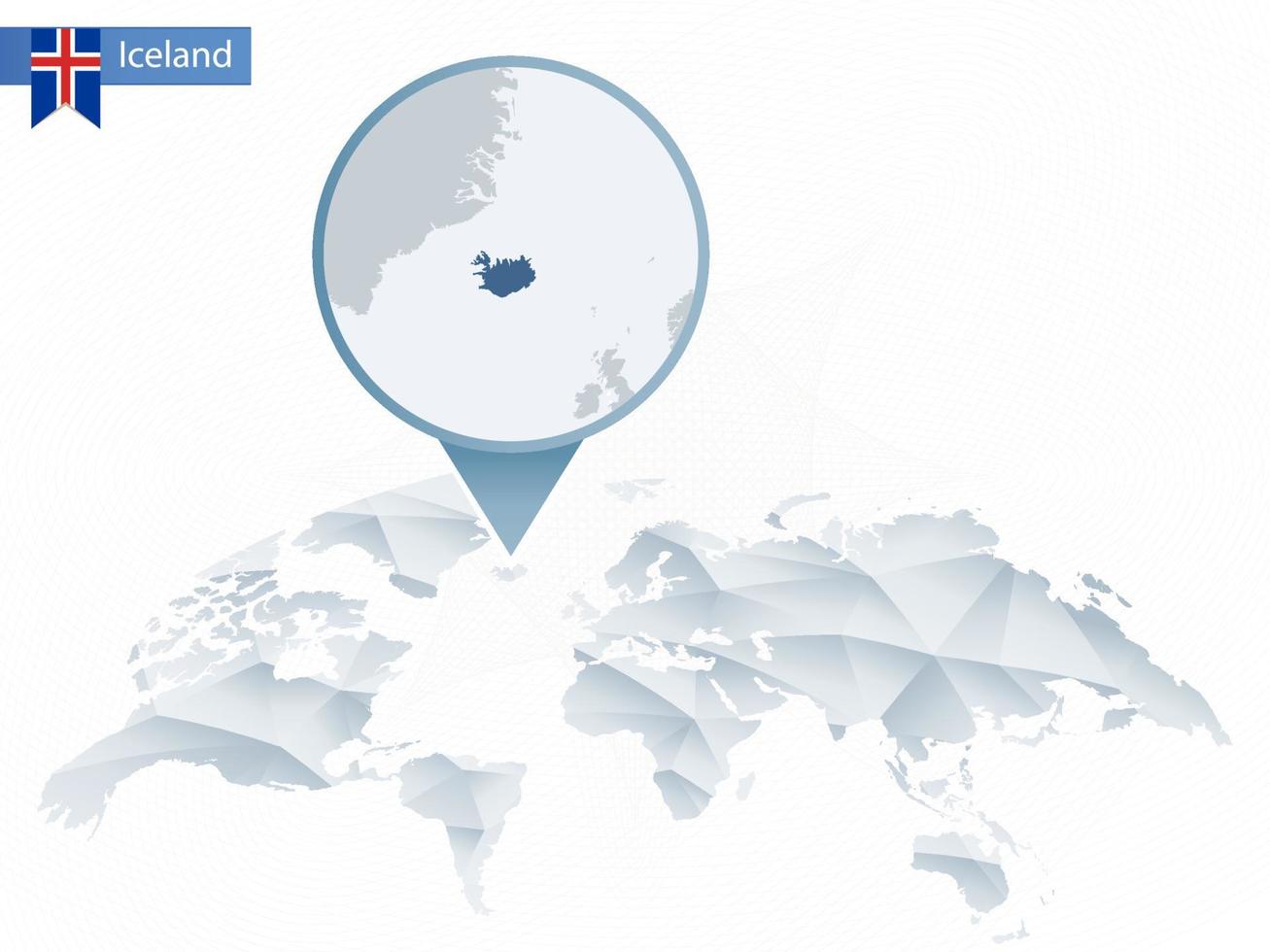 abstracte afgeronde wereldkaart met vastgezette gedetailleerde kaart van IJsland. vector