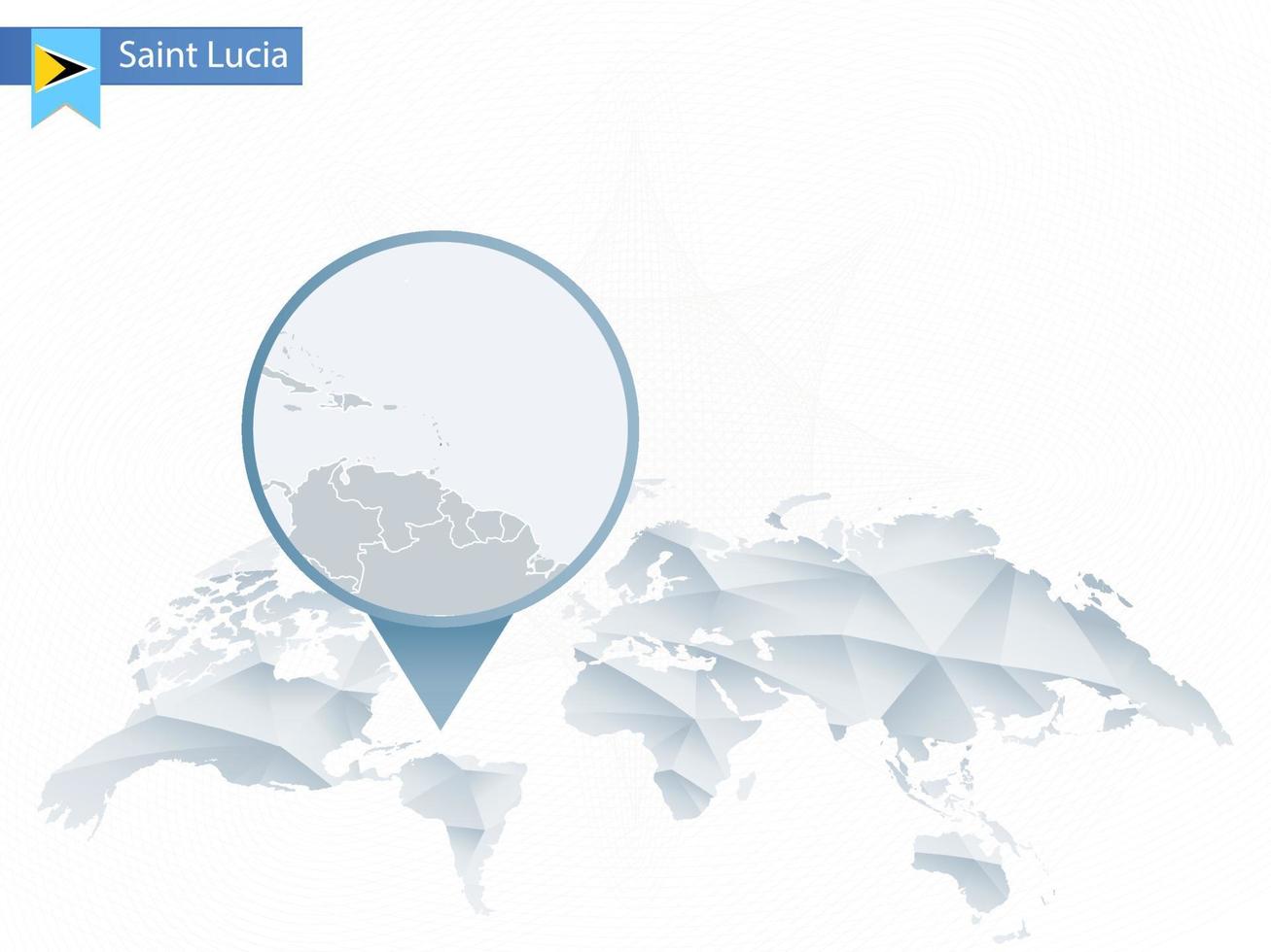 abstracte afgeronde wereldkaart met vastgezette gedetailleerde kaart van heilige lucia. vector