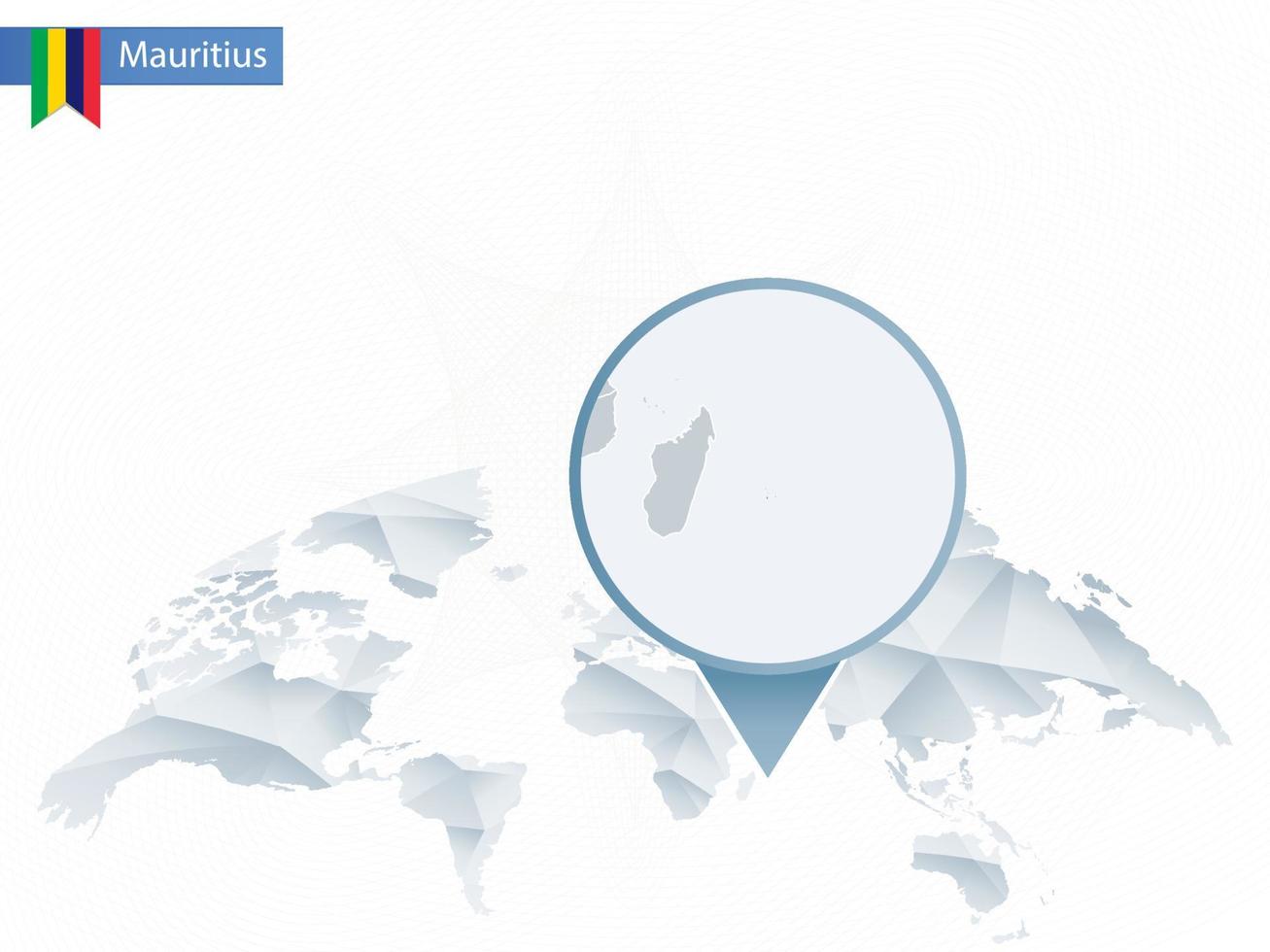 abstracte afgeronde wereldkaart met vastgezette gedetailleerde kaart van Mauritius. vector