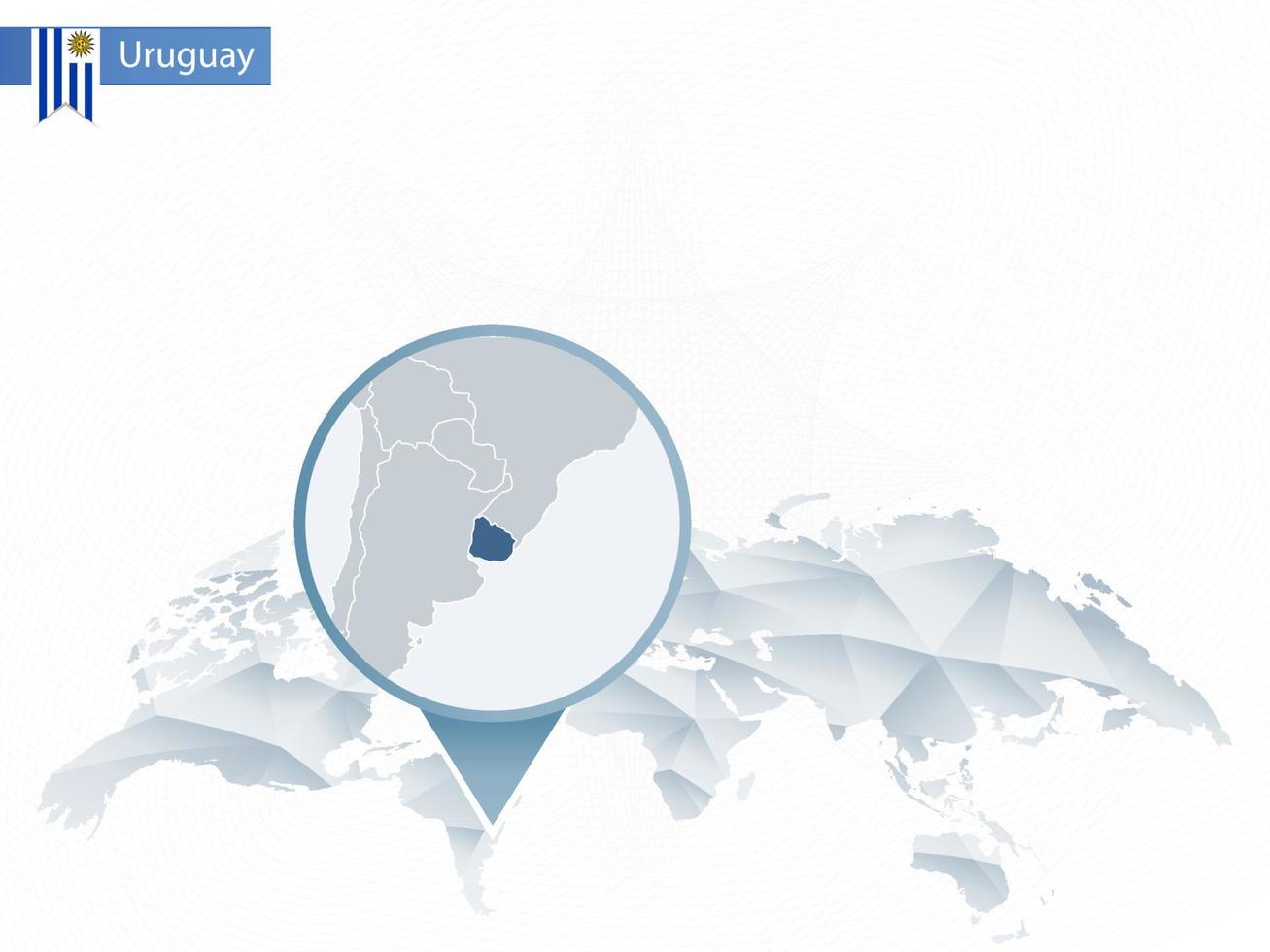 abstracte afgeronde wereldkaart met vastgezette gedetailleerde uruguay-kaart. vector