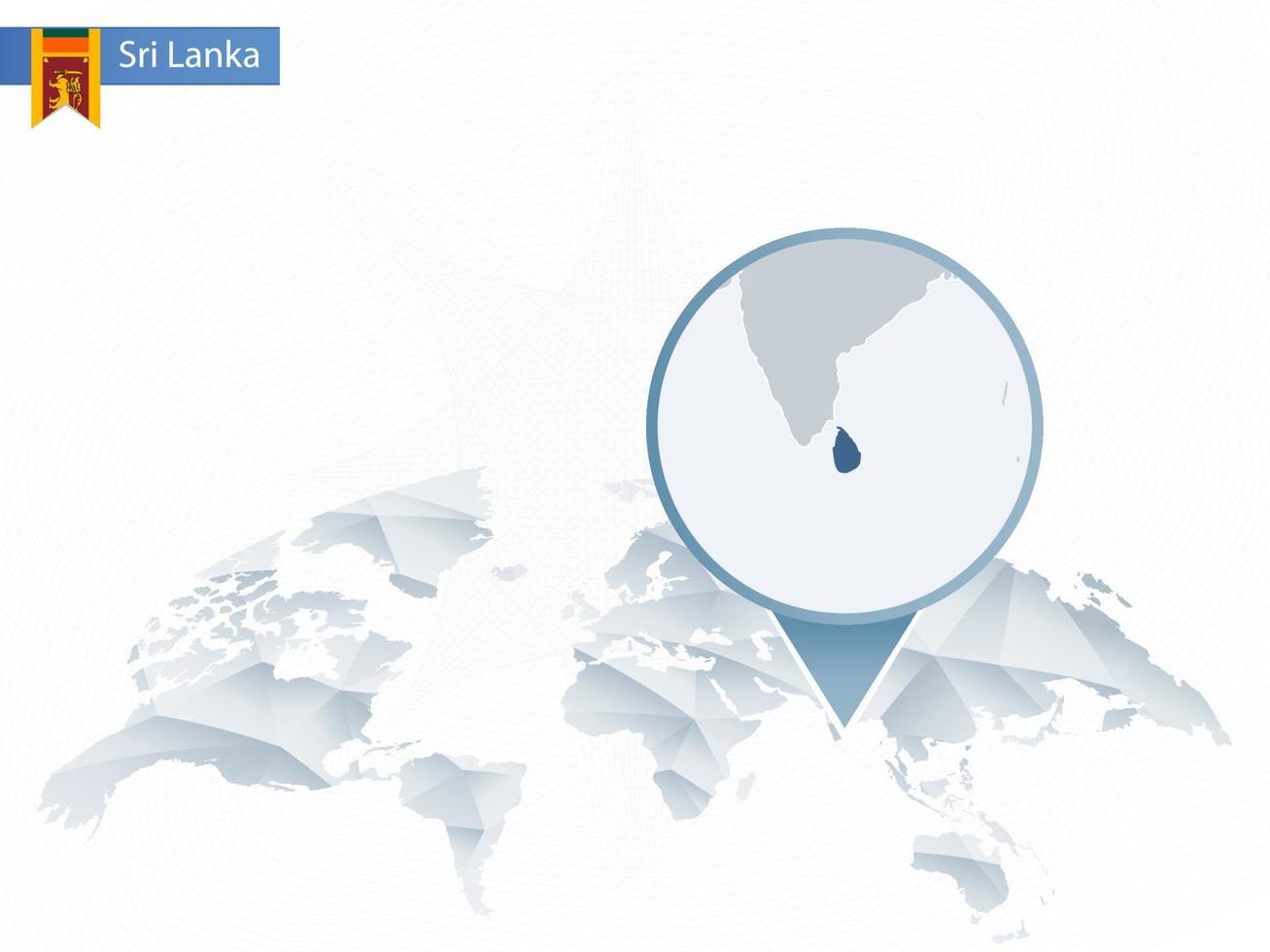abstracte afgeronde wereldkaart met vastgezette gedetailleerde kaart van Sri Lanka. vector