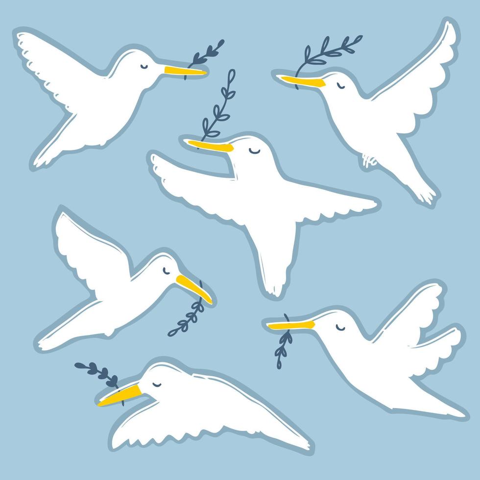 handgetekende witte duiven stickers collectie. vector