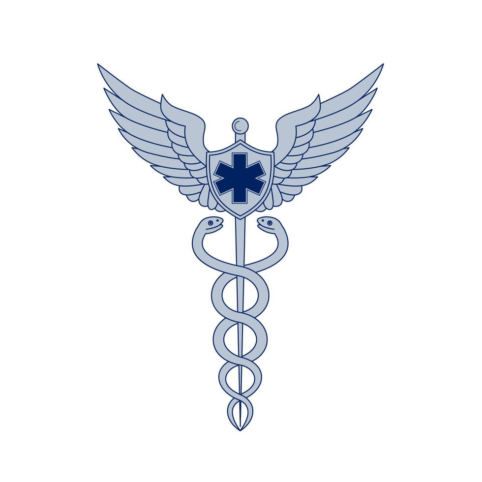 caduceus met pilootvleugels emt sterpictogram vector