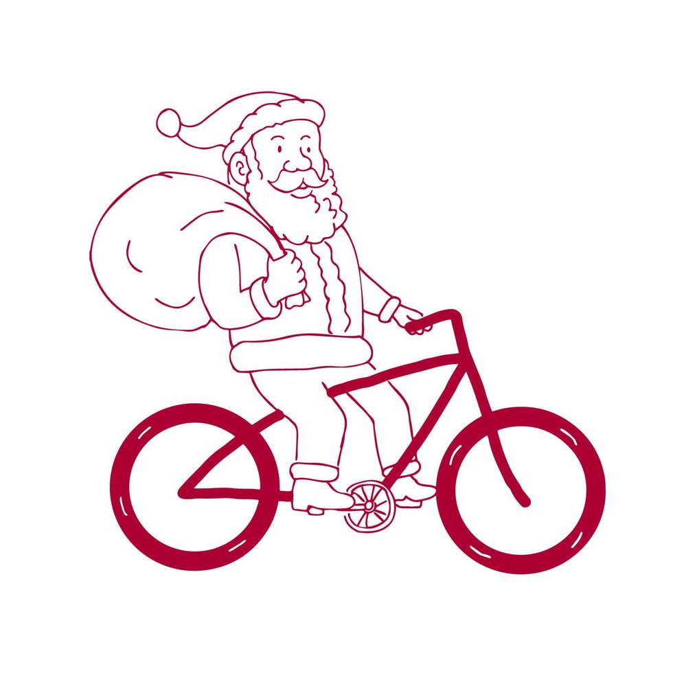 cartoon van de kerstman op de fiets vector
