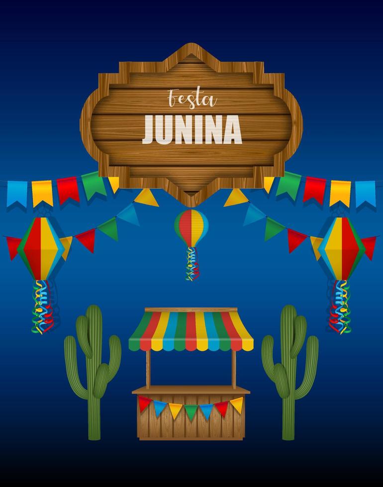 festa junina-poster. braziliaanse juni festival achtergrond met braziliaanse elementen vector