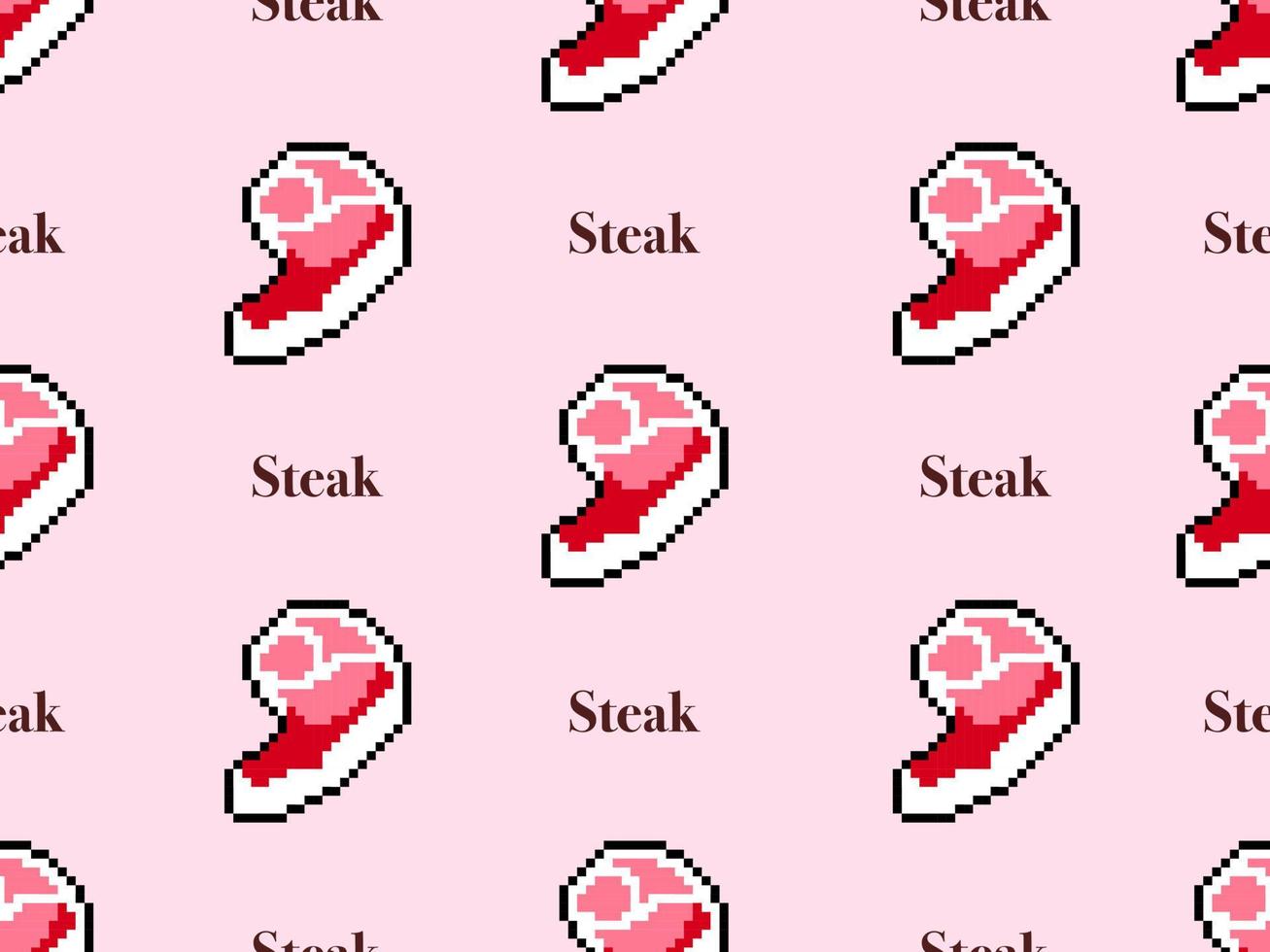 biefstuk cartoon karakter naadloos patroon op roze background.pixel stijl vector