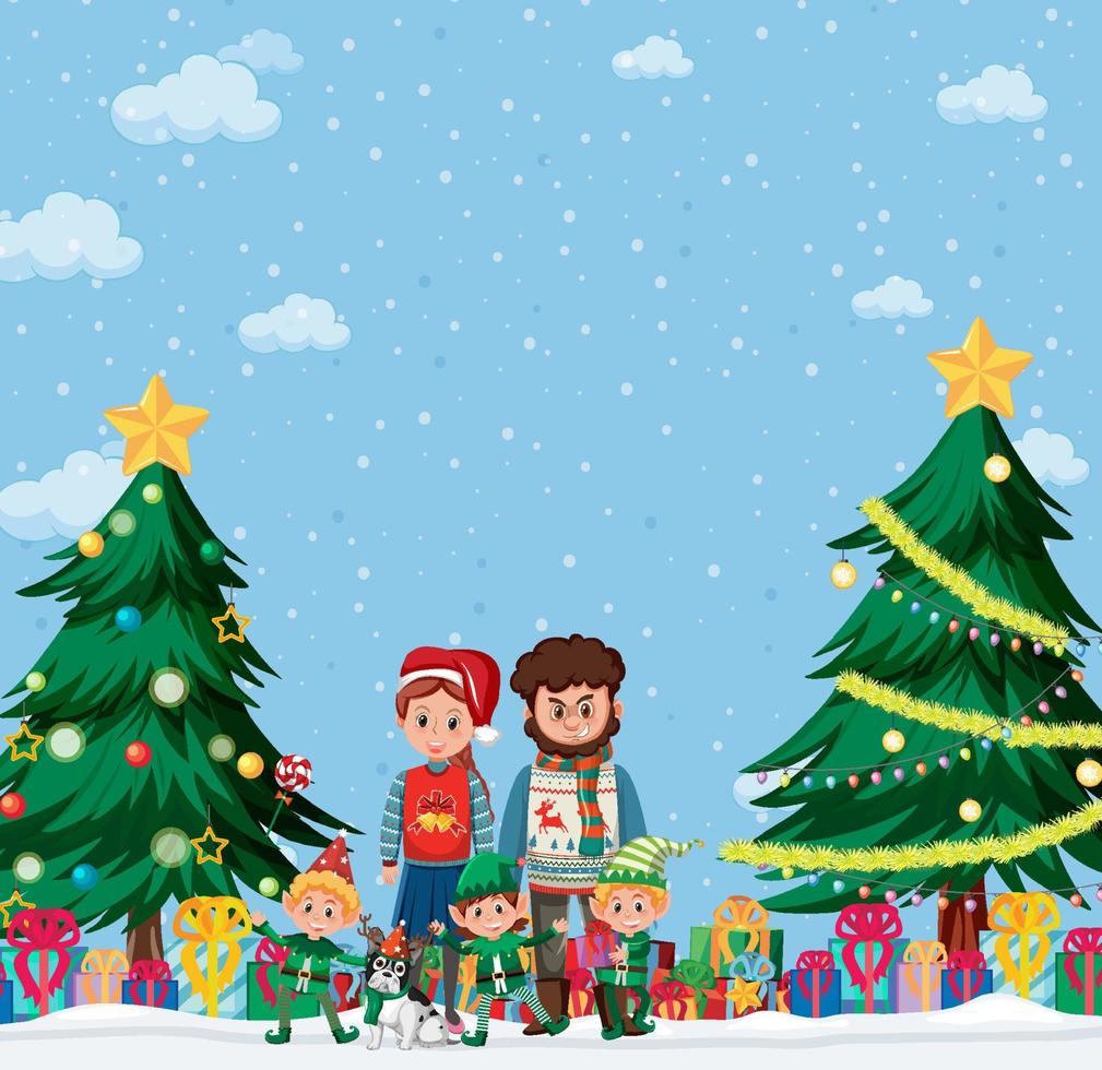 kerstthema met familie en veel cadeautjes vector