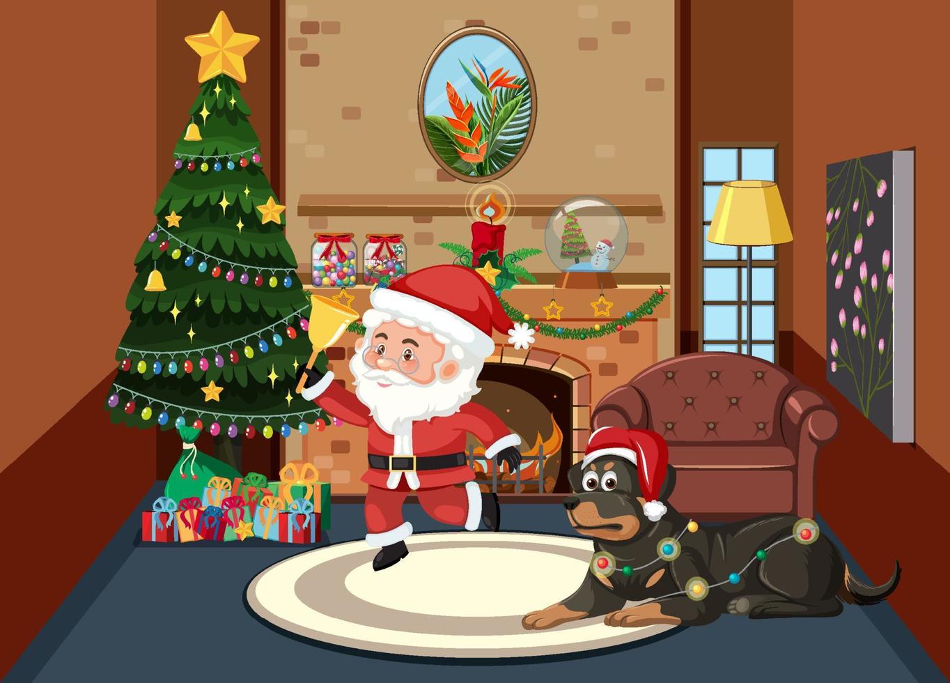 kerstthema met kerstman en hond vector