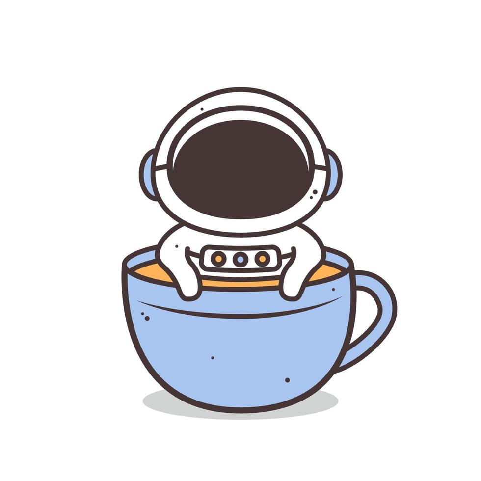 schattige astronaut in koffiekopje vector