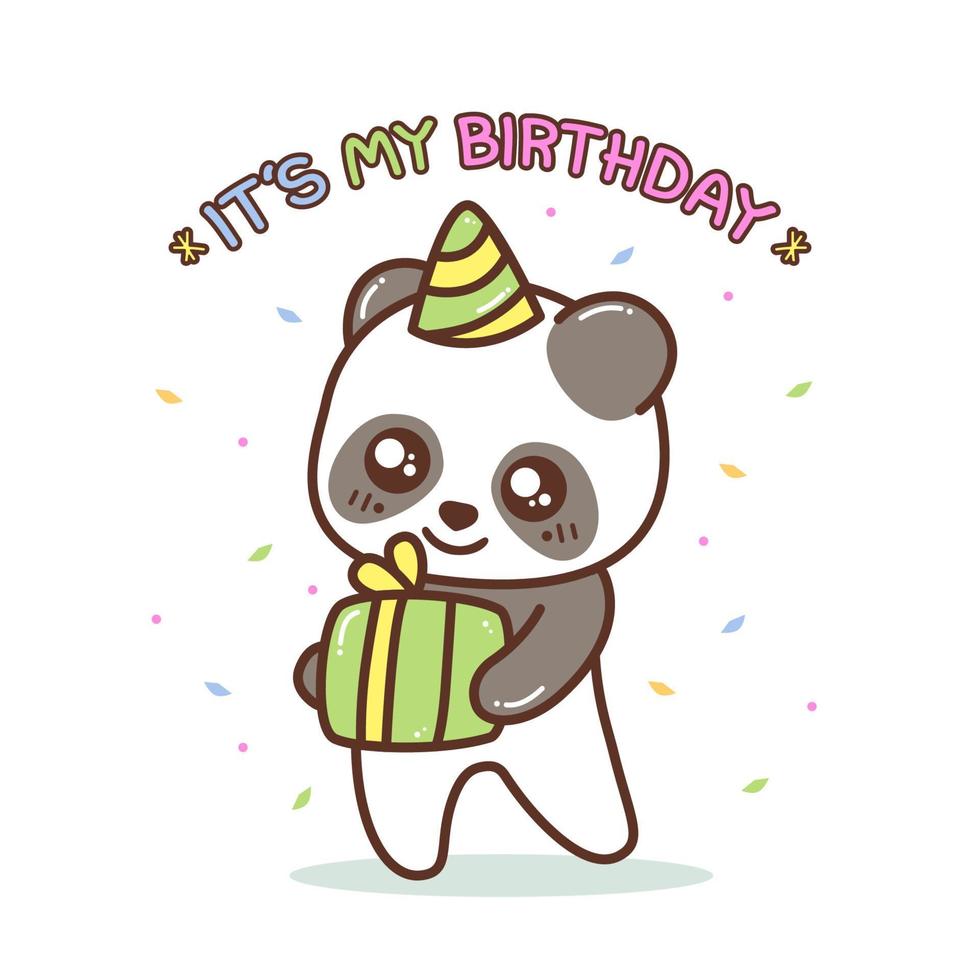 schattige kleine panda met verjaardagscadeau vector