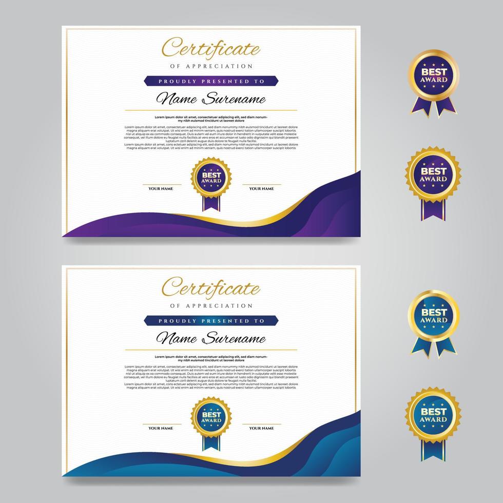 elegante paarse en turquoise certificaatontwerpsjabloon met golvende textuur vector