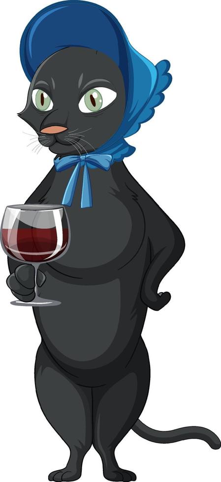 een kat die staat en wijn drinkt op een witte achtergrond vector