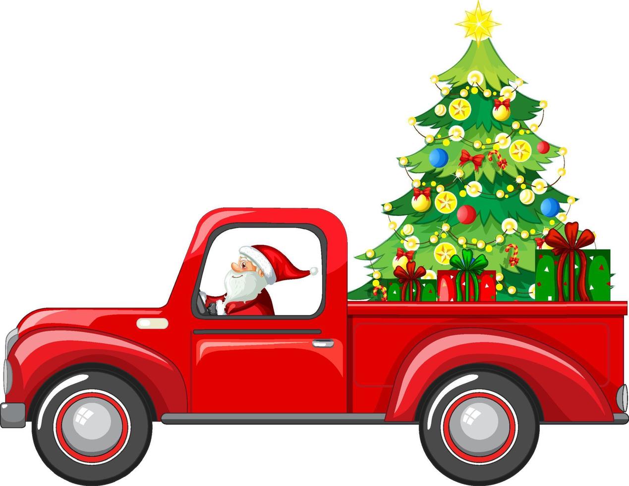 kerstman rijdt in auto om kerstcadeaus te bezorgen vector