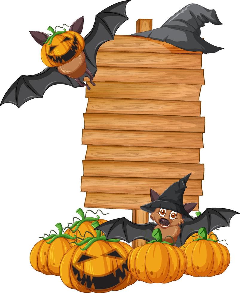 leeg houten bord met vleermuis in halloween-thema vector