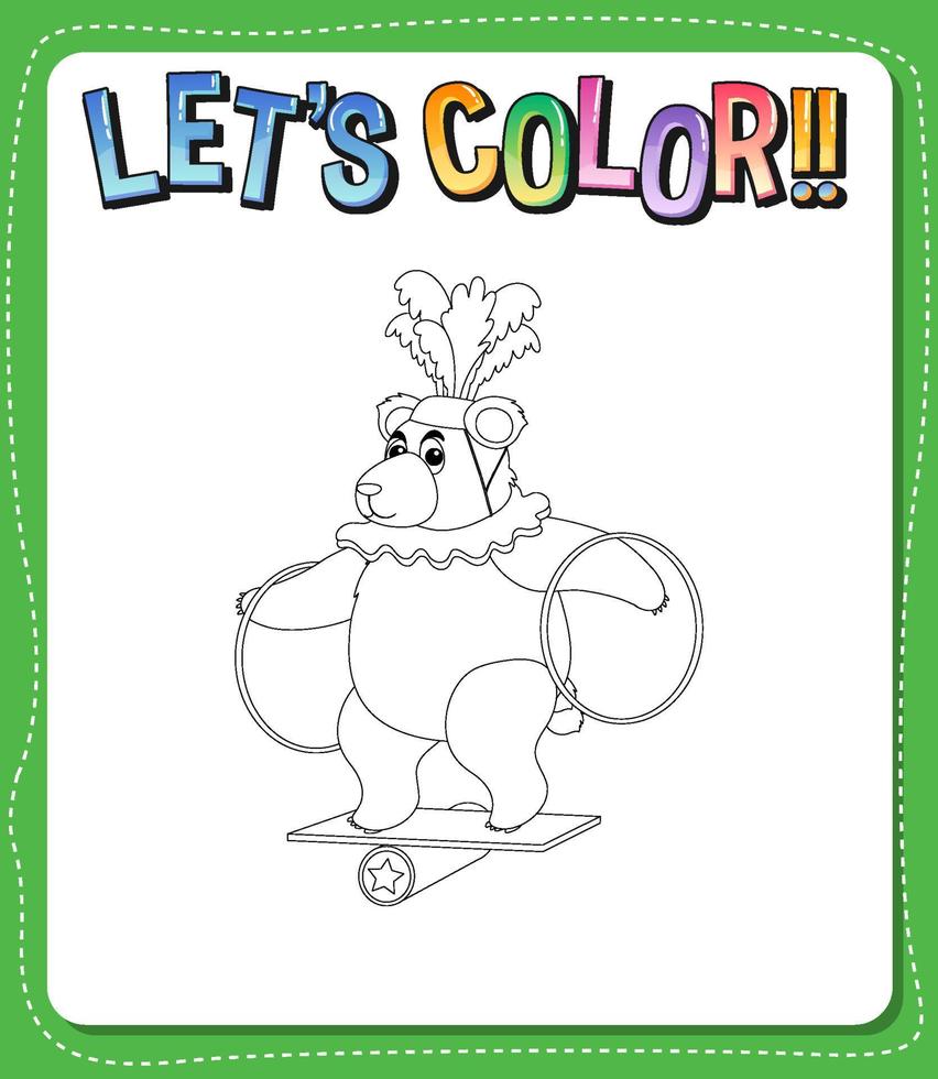 werkbladsjabloon met tekst laten kleuren en omtrek beren vector