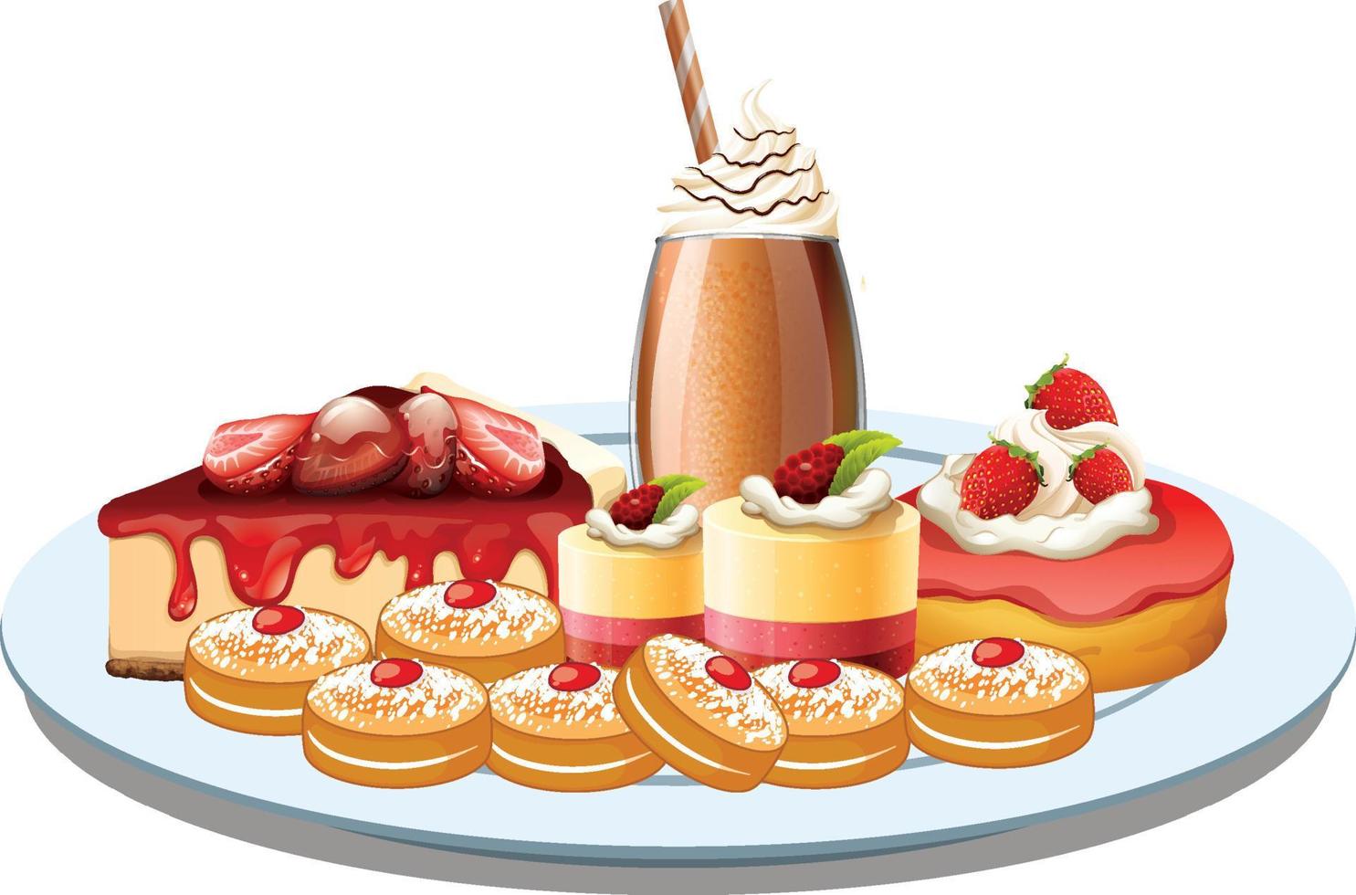 set van verschillende aardbeien desserts vector