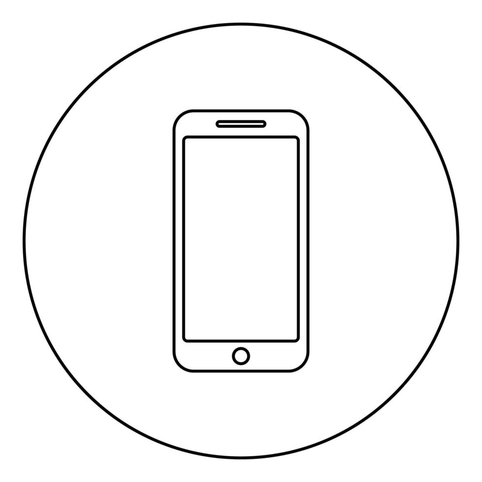 smartphone pictogram in cirkel ronde omtrek zwarte kleur vector illustratie vlakke stijl afbeelding