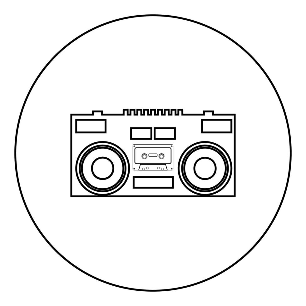 cassetterecorder mobiele stereo muziek pictogram in cirkel ronde omtrek zwarte kleur vector illustratie vlakke stijl afbeelding