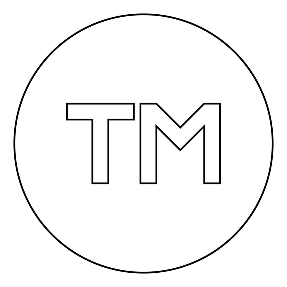 tm handelsmerk letterpictogram in cirkel ronde omtrek zwarte kleur vector illustratie vlakke stijl afbeelding