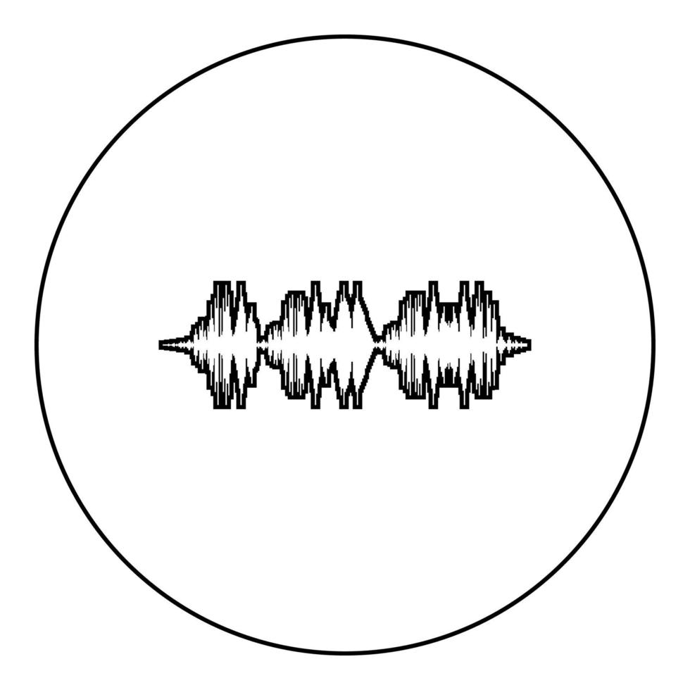 geluidsgolf audio digitale equalizer technologie oscillerende muziek pictogram in cirkel ronde zwarte kleur vector illustratie afbeelding overzicht contour lijn dunne stijl