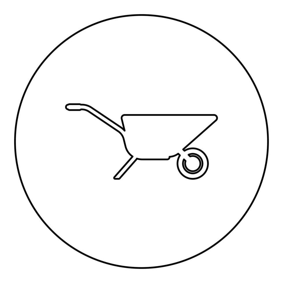 tuin kar kruiwagen tuinieren tuinbouw pictogram in cirkel ronde zwarte kleur vector illustratie afbeelding overzicht contour lijn dunne stijl