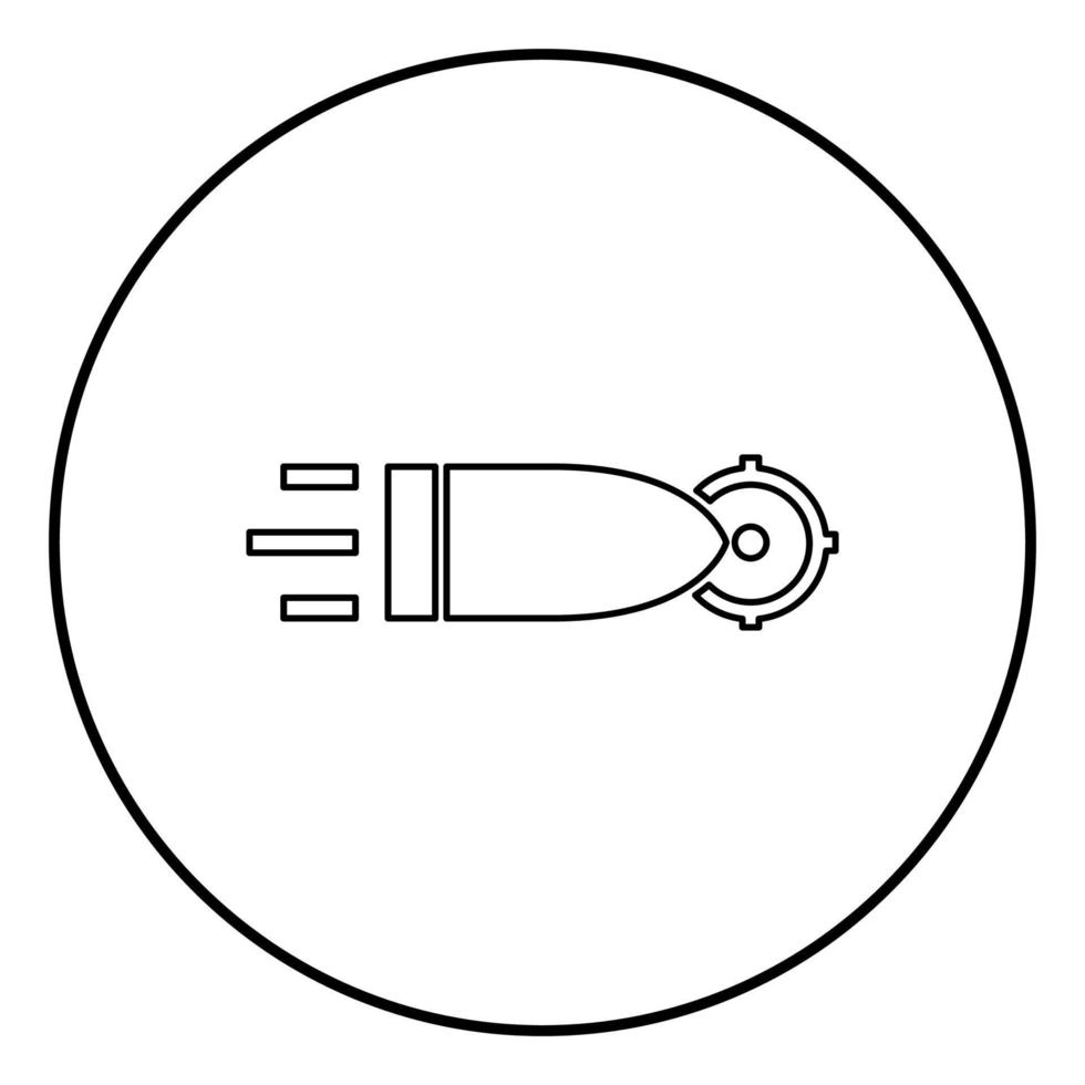 kogel vliegen naar doelpictogram zwarte kleur in cirkelronde vector