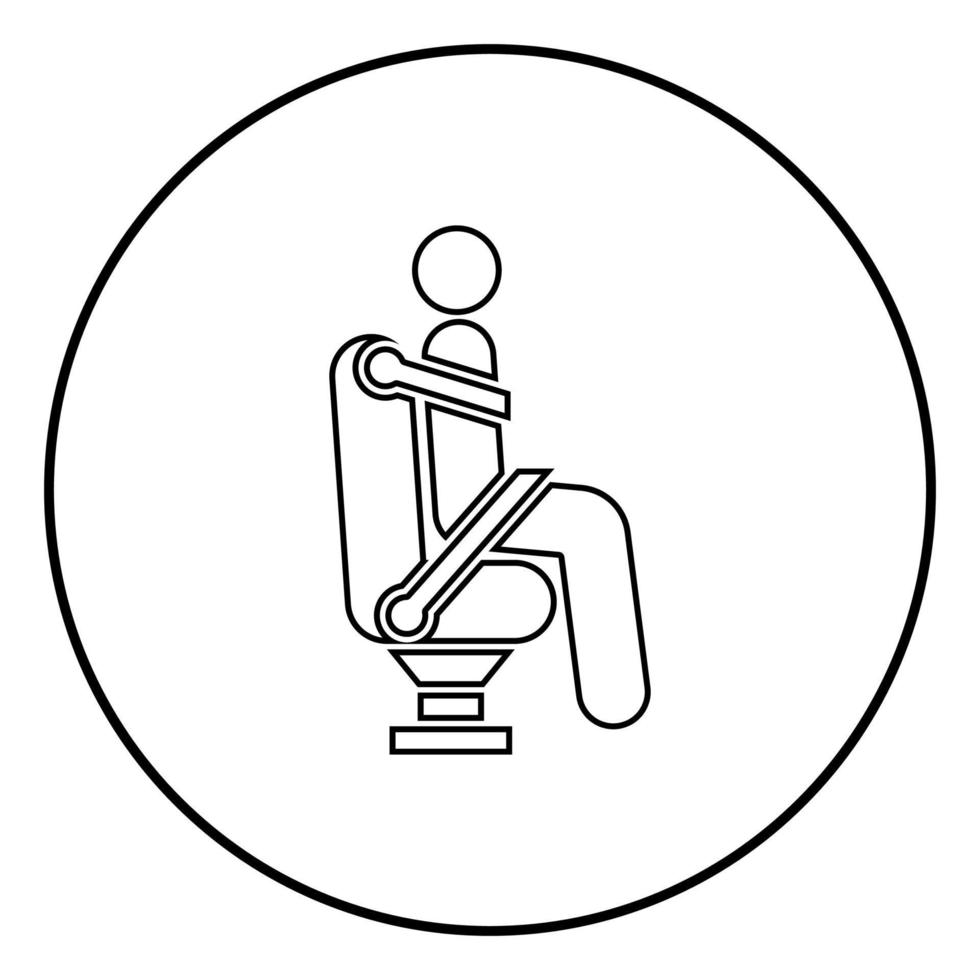 man op autostoeltje met autogordel voor veiligheid mens met veiligheidsgordel stok auto concept pictogram zwarte kleur illustratie in cirkel ronde vector