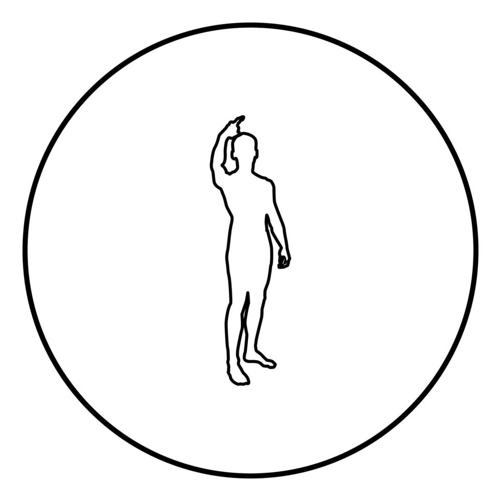 man toont zijn vinger omhoog concept silhouet pictogram zwarte kleur illustratie in cirkel round vector