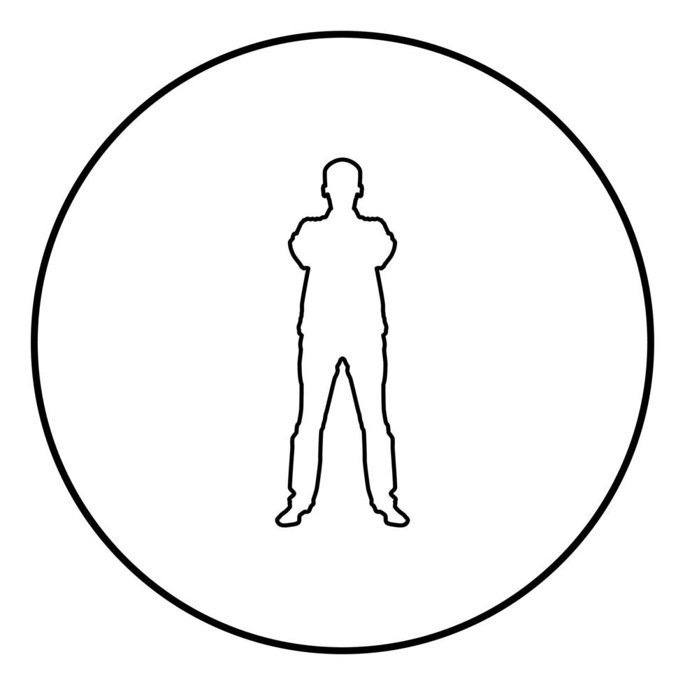 zelfverzekerde man kruiste zijn armen zakenman silhouet concept vooraanzicht pictogram zwarte kleur illustratie in cirkel round vector