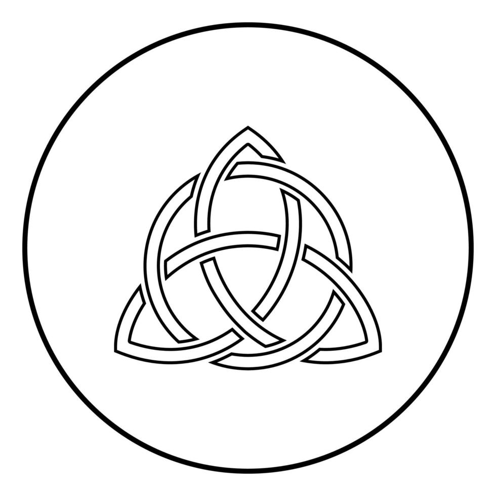 triquetra in cirkel trikvetr knoop vorm drie-eenheid knoop pictogram overzicht zwarte kleur vector in cirkel ronde illustratie vlakke stijl afbeelding