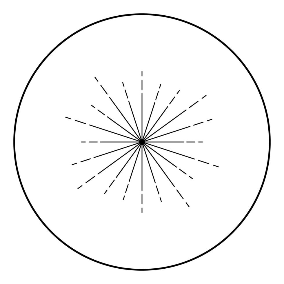 zonnestraal vuurwerk stralen radiale straal straal lijnen fonkeling glazuur flare starburst concentrische uitstraling lijnen pictogram in cirkel ronde overzicht zwarte kleur vector illustratie vlakke stijl afbeelding