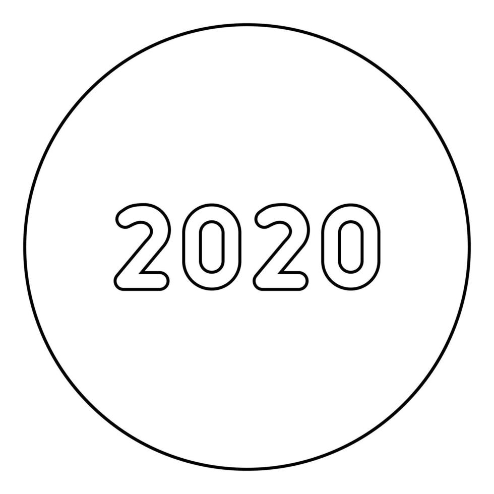 2020 tekst symbolen Nieuwjaar brieven pictogram in cirkel ronde omtrek zwarte kleur vector illustratie vlakke stijl afbeelding