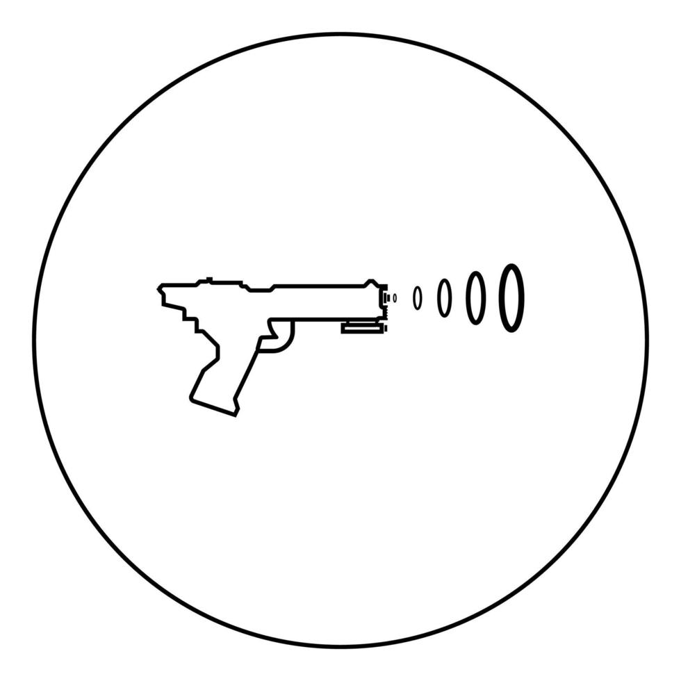 ruimte blaster kinderspeelgoed futuristische pistool ruimte pistool schieten blaster golf pictogram in cirkel ronde overzicht zwarte kleur vector illustratie vlakke stijl afbeelding