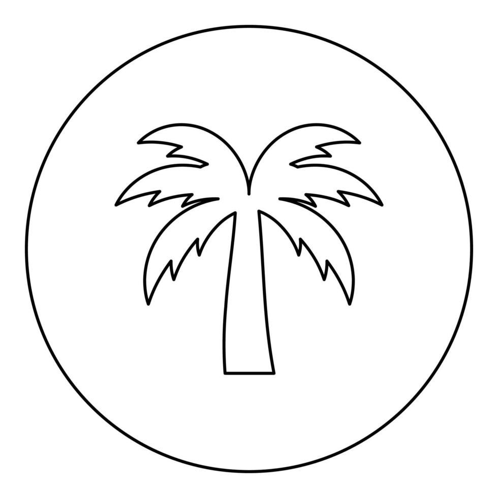 palmboom silhouet eiland concept pictogram in cirkel ronde zwarte kleur vector illustratie afbeelding overzicht contour lijn dunne stijl