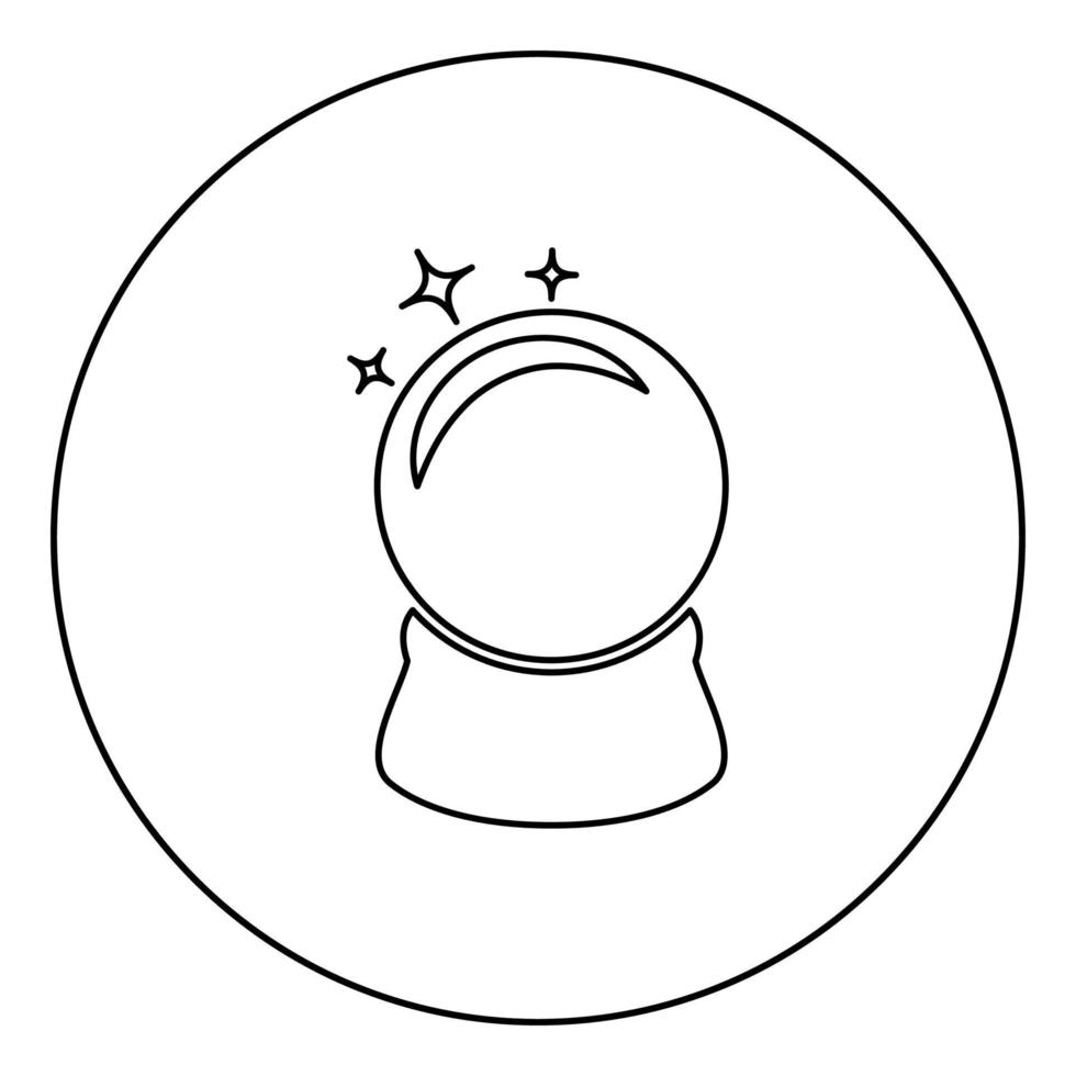 kristallen bol glazen bol spirutual concept magische kristallen bol pictogram in cirkel ronde overzicht zwarte kleur vector illustratie vlakke stijl afbeelding